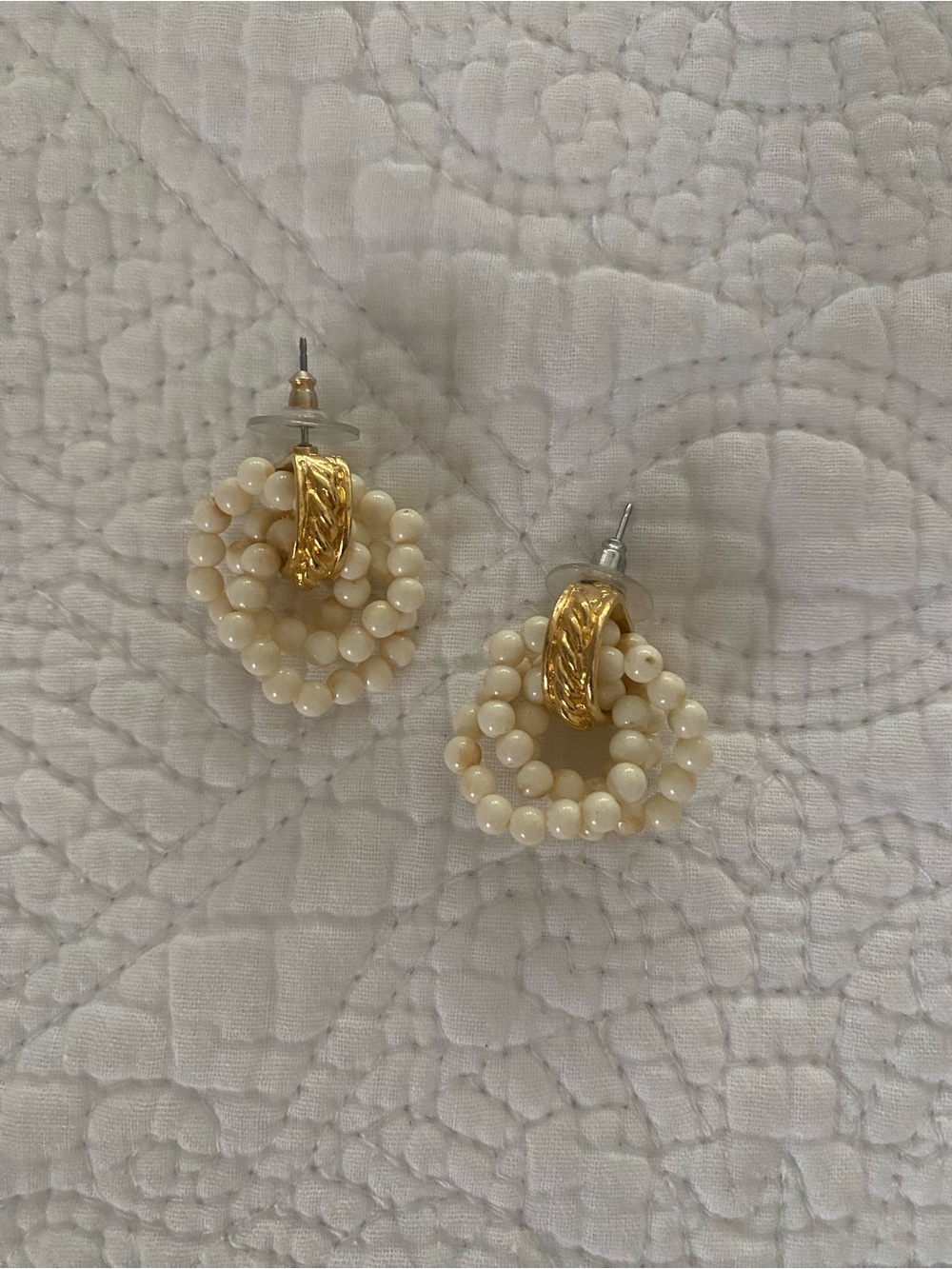 Avon Earrings Vintage Bead Twist Gold